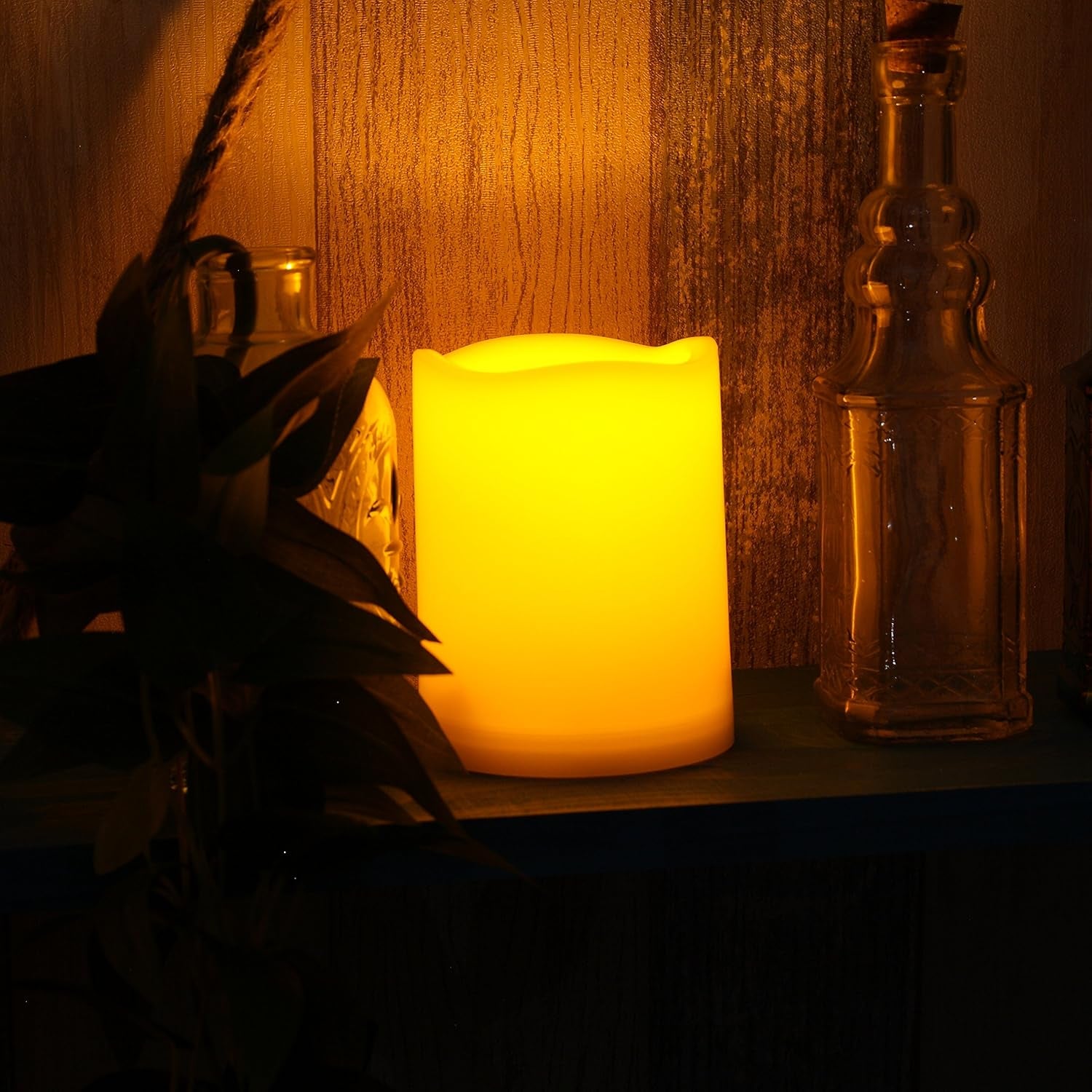 Outdoor Waterproof Battery-Operated Flameless LED Pillar Candles with Remote Timer - Flickering Electric Plastic Resin Decorative Lights for Christmas, Weddings, and Parties - Set of 3
