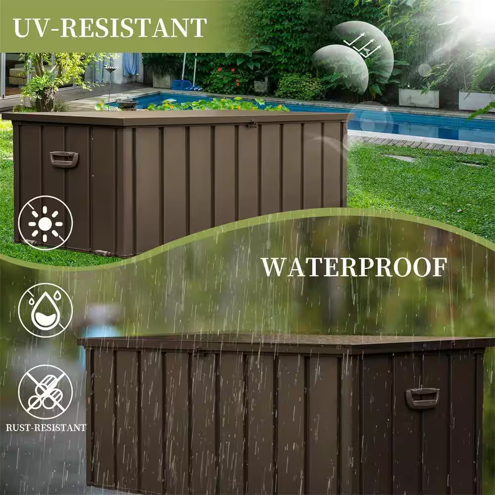 100-Gallon Dark Brown Steel Outdoor Storage Deck Box with Secure Locking Lid