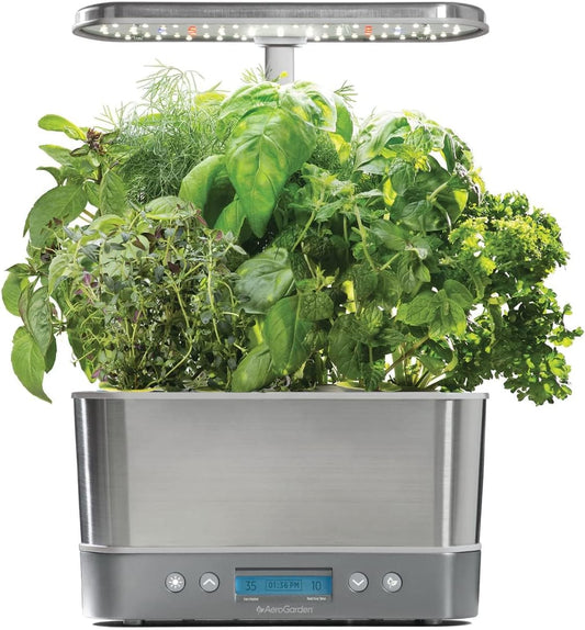 Aerogarden Harvest Elite Hydroponic Indoor Garden System with LED Grow Light and Seed Kit, Accommodates 6 Pods, Stainless Steel Finish