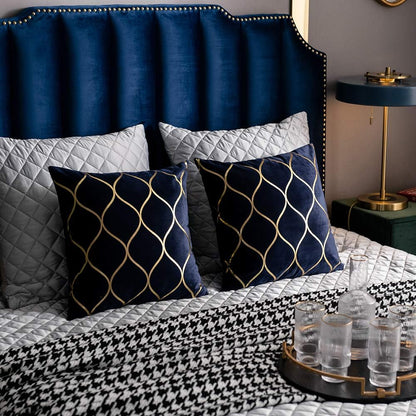 Navy Gold Velvet Decorative Throw Pillow Covers - Set of 2, 20x20 Inch Square Cases for Bedroom, Sofa, and Living Room