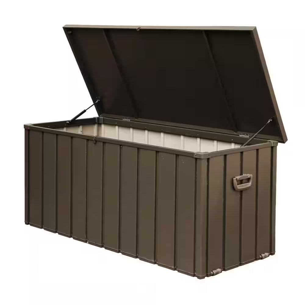 100-Gallon Dark Brown Steel Outdoor Storage Deck Box with Secure Locking Lid
