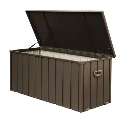 100-Gallon Dark Brown Steel Outdoor Storage Deck Box with Secure Locking Lid