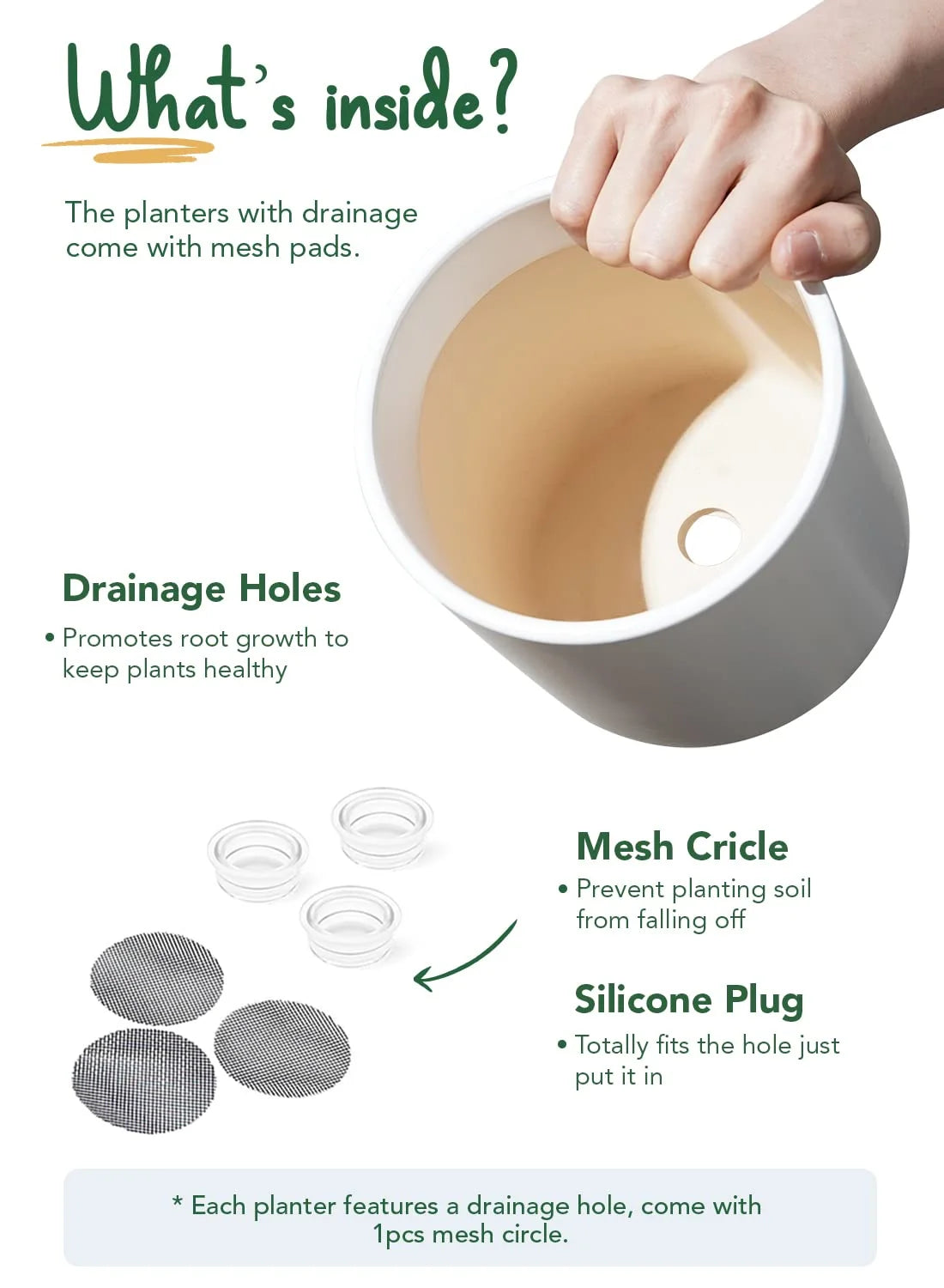 Set of 3 White Indoor Plant Pots (10", 8", and 6") with Drainage Hole and Plug for Indoor and Patio Decoration
