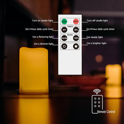 Outdoor Waterproof Battery-Operated Flameless LED Pillar Candles with Remote Timer - Flickering Electric Plastic Resin Decorative Lights for Christmas, Weddings, and Parties - Set of 3