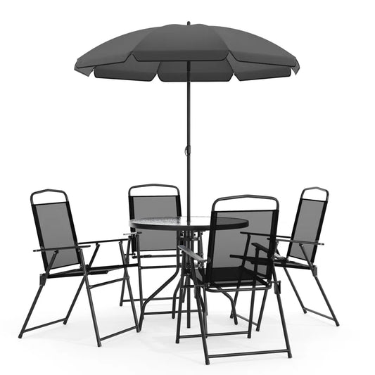 Amlie 6-Piece Rippled Glass Outdoor Patio Dining Set with Folding Chairs by Flash Furniture