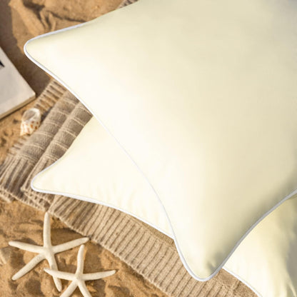 Set of 2 Outdoor Waterproof Decorative Pillow Covers - 18''x18'' Cream Square Cushions for Patio and Tent Use