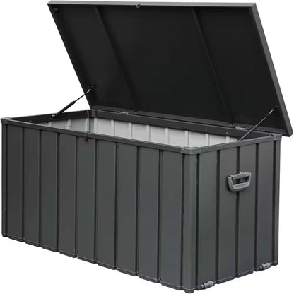 150-Gallon Waterproof Steel Outdoor Storage Deck Box - Lockable Large Patio Bin for Garden Tools - Dark Gray