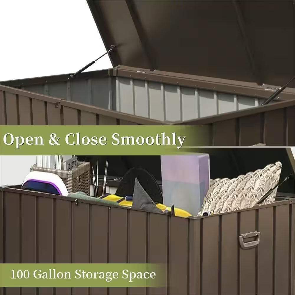 100-Gallon Dark Brown Steel Outdoor Storage Deck Box with Secure Locking Lid