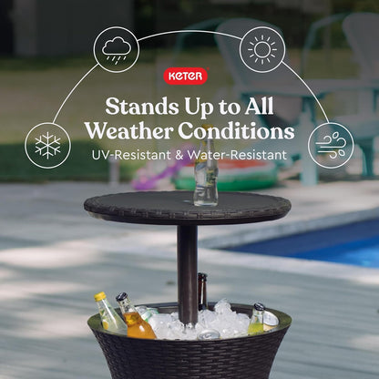 Keter Pacific Cool Bar Outdoor Patio Furniture and Hot Tub Side Table with 7.5-Gallon Beverage Cooler in Espresso Brown