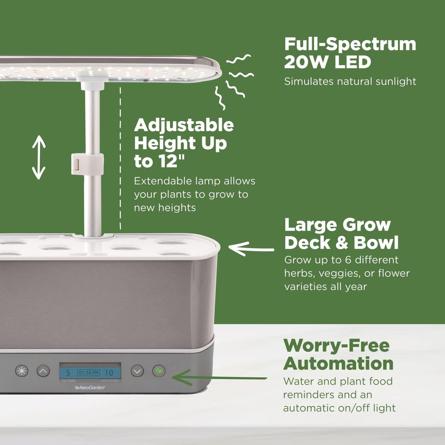Aerogarden Harvest Elite Hydroponic Indoor Garden System with LED Grow Light and Seed Kit, Accommodates 6 Pods, Stainless Steel Finish