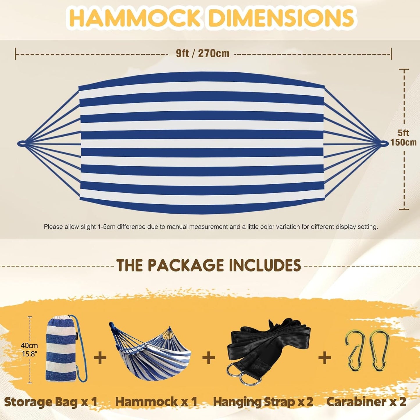Premium Portable Cotton Hammock for Outdoor and Indoor Relaxation - Durable Fabric with Tree Straps, Supports Up to 660 lbs, Includes Travel Bag for Convenient Use in Patio or Backyard