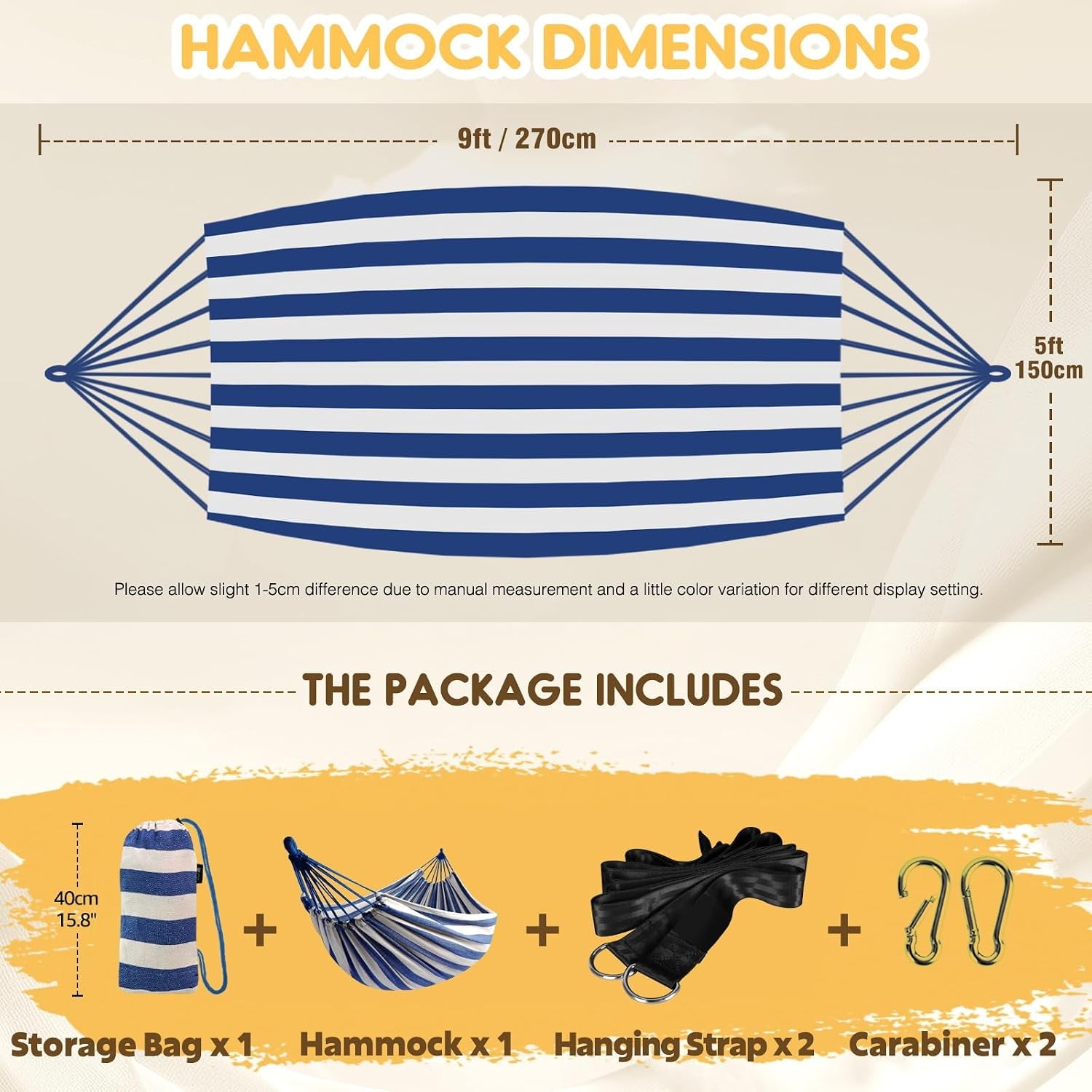 Premium Portable Cotton Hammock for Outdoor and Indoor Relaxation - Durable Fabric with Tree Straps, Supports Up to 660 lbs, Includes Travel Bag for Convenient Use in Patio or Backyard