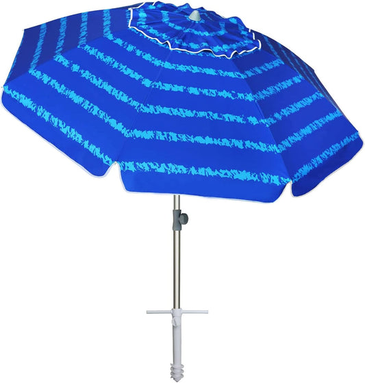 7-Foot Heavy-Duty High Wind Beach Umbrella with Sand Anchor and Vent Tilt - Portable UV 50+ Sun Protection Outdoor Shade with Carry Bag for Patio, Garden, Pool, and Backyard - Multicolor