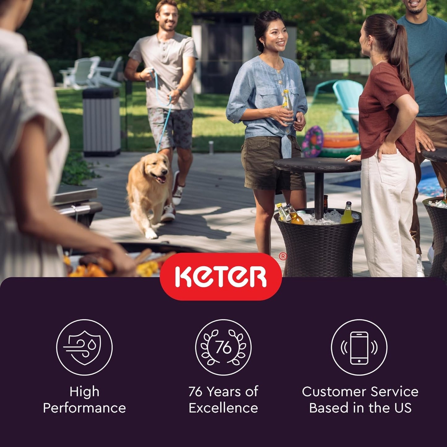 Keter Pacific Cool Bar Outdoor Patio Furniture and Hot Tub Side Table with 7.5-Gallon Beverage Cooler in Espresso Brown