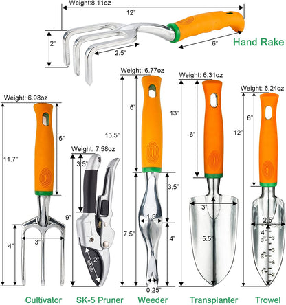 12-Piece Heavy-Duty Aluminum Gardening Tool Set with Ergonomic Handles and Canvas Apron for Men and Women