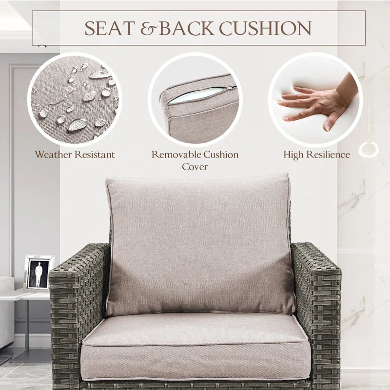 Nodaway Outdoor Patio PE Wicker Swivel Chair Seating Group for Two with Cushions