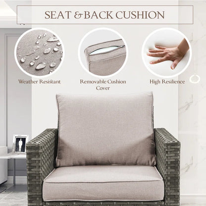 Nodaway Outdoor Patio PE Wicker Swivel Chair Seating Group for Two with Cushions