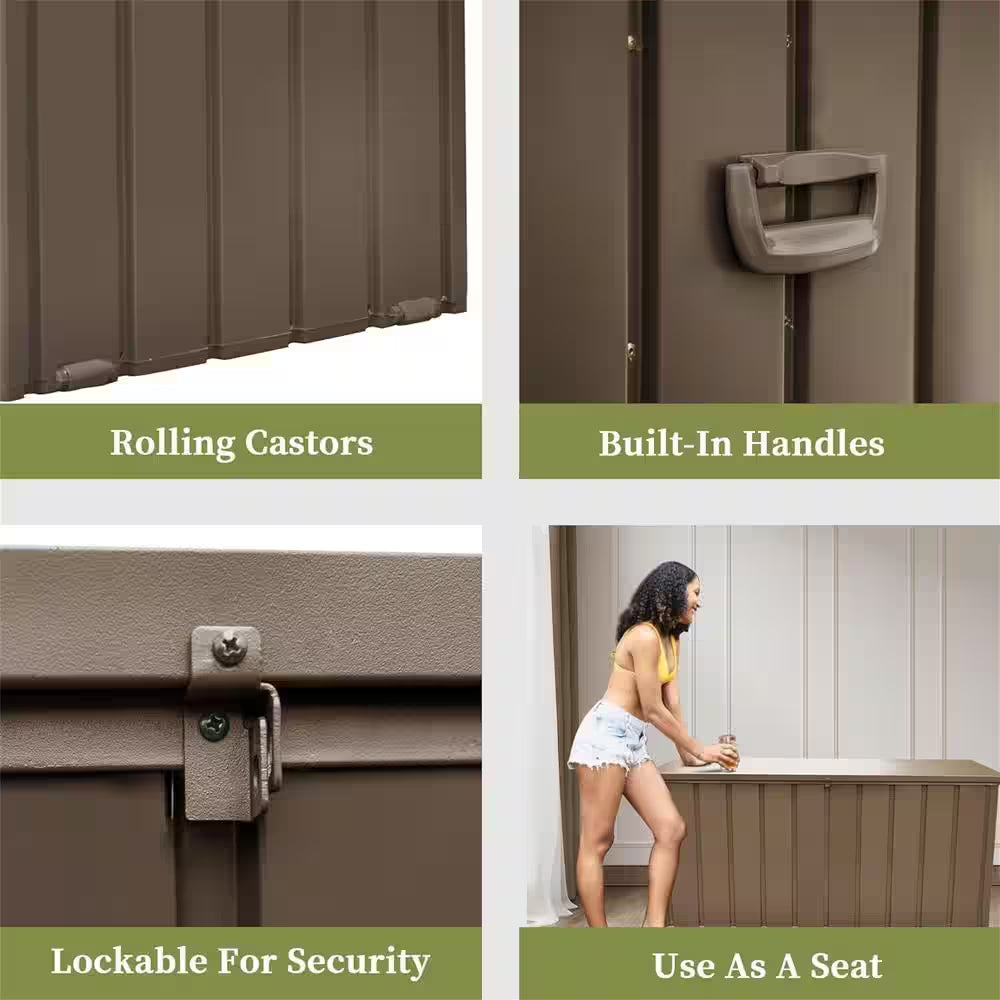 100-Gallon Dark Brown Steel Outdoor Storage Deck Box with Secure Locking Lid