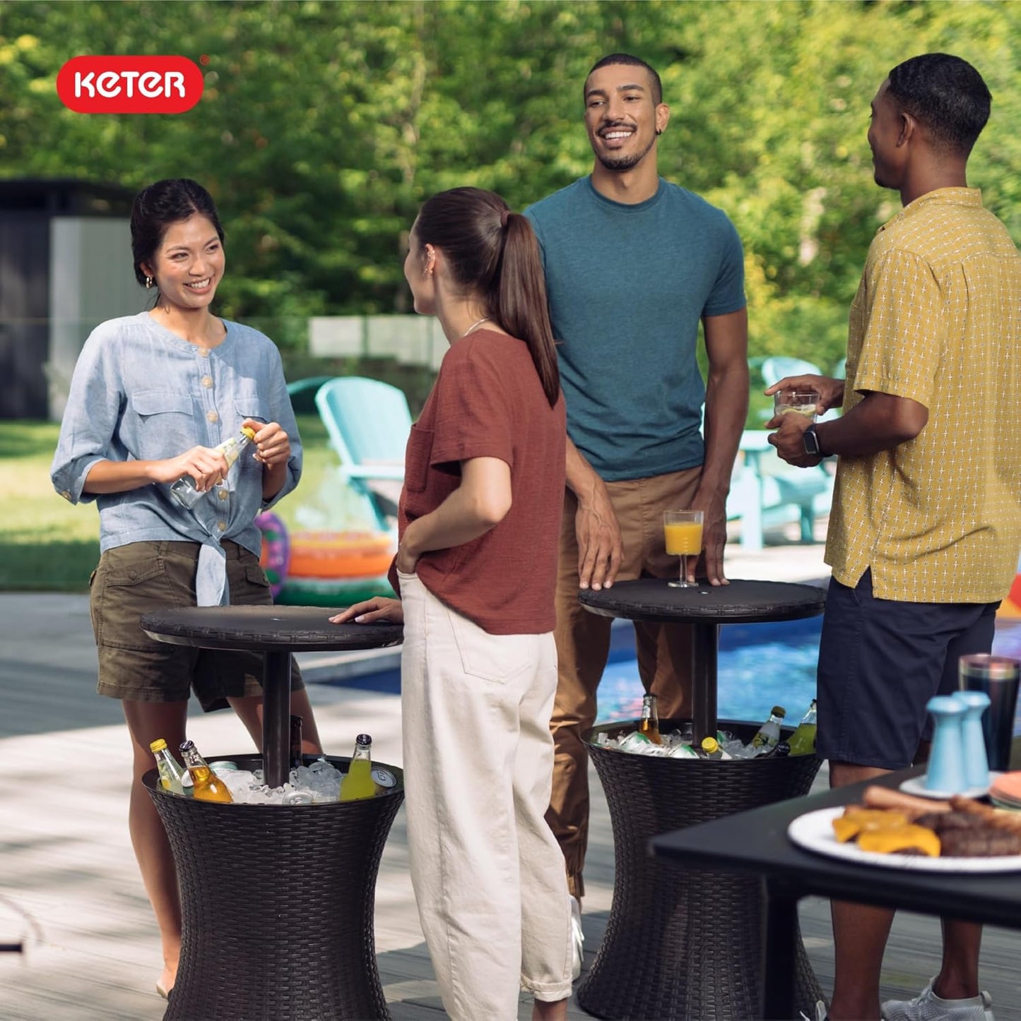 Keter Pacific Cool Bar Outdoor Patio Furniture and Hot Tub Side Table with 7.5-Gallon Beverage Cooler in Espresso Brown