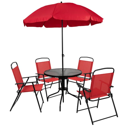 Amlie 6-Piece Rippled Glass Outdoor Patio Dining Set with Folding Chairs by Flash Furniture