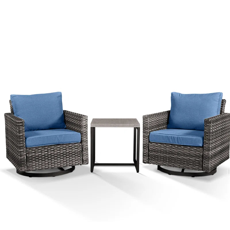Nodaway Outdoor Patio PE Wicker Swivel Chair Seating Group for Two with Cushions