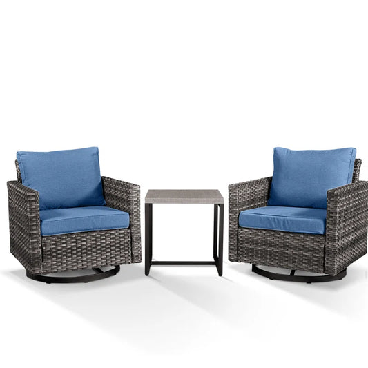 Nodaway Outdoor Patio PE Wicker Swivel Chair Seating Group for Two with Cushions