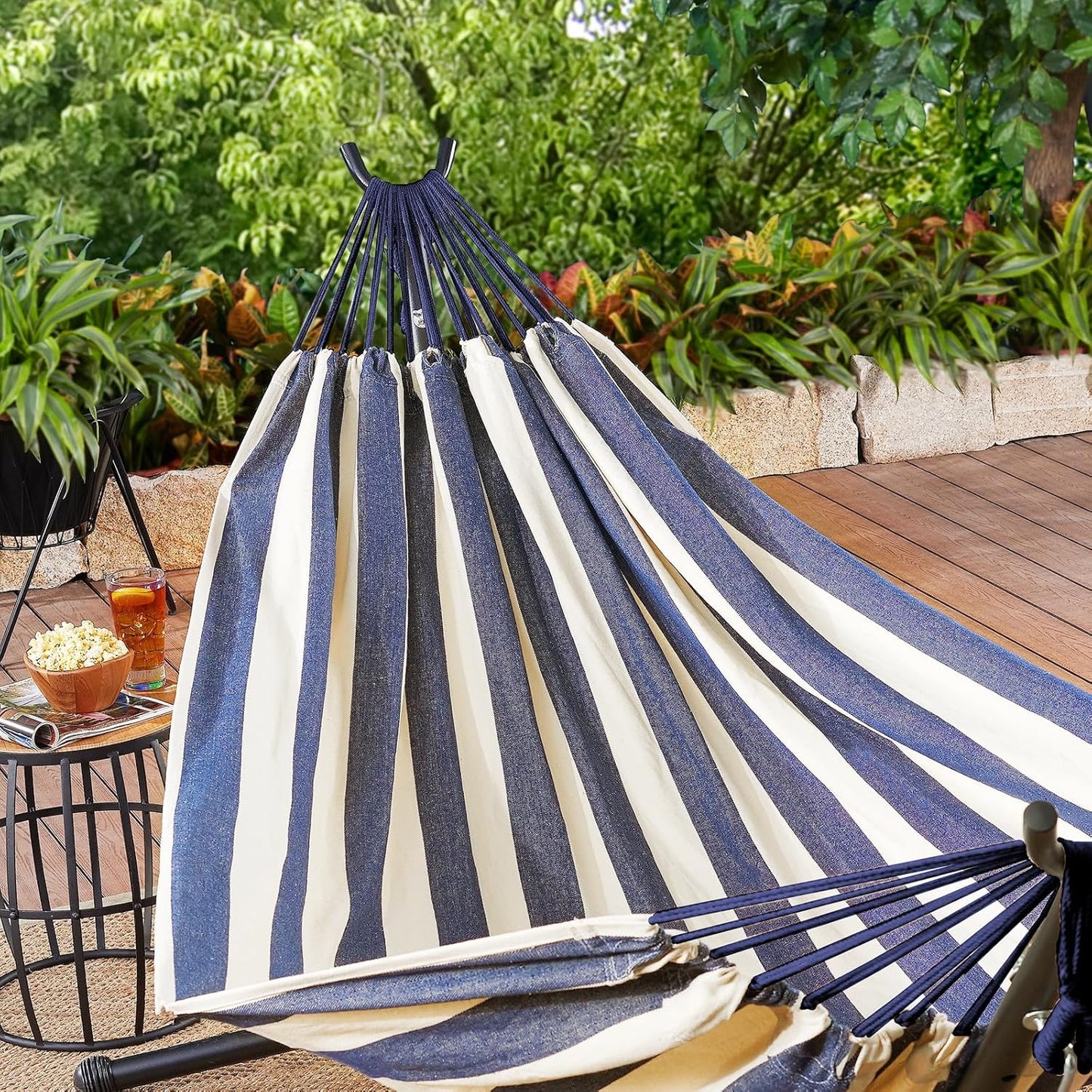 Premium Portable Cotton Hammock for Outdoor and Indoor Relaxation - Durable Fabric with Tree Straps, Supports Up to 660 lbs, Includes Travel Bag for Convenient Use in Patio or Backyard
