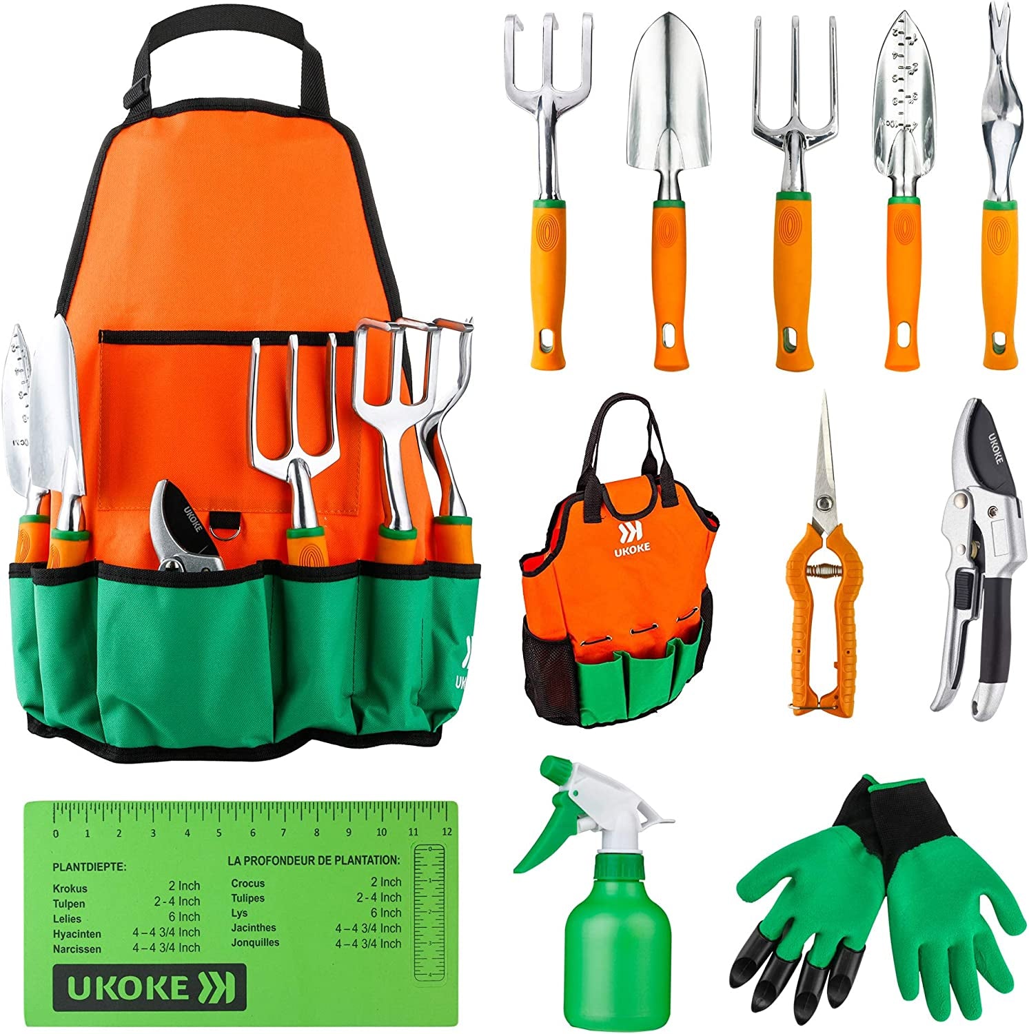 12-Piece Heavy-Duty Aluminum Gardening Tool Set with Ergonomic Handles and Canvas Apron for Men and Women