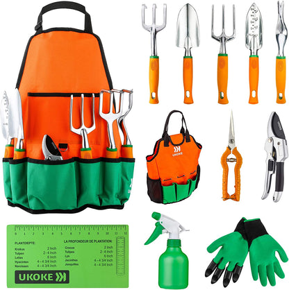 12-Piece Heavy-Duty Aluminum Gardening Tool Set with Ergonomic Handles and Canvas Apron for Men and Women