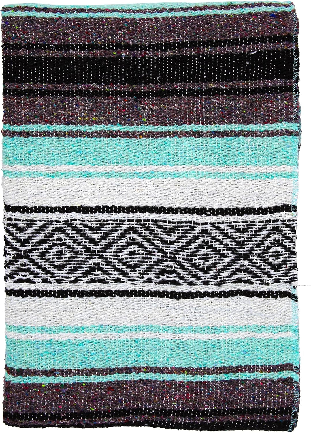 Mexican Yoga Blanket - Vibrant Falsa Serape Throw for Yoga, Beach, Picnic, Equestrian Use, or Home Décor - Soft Woven Bohemian Blanket in Cool Mint and Gray