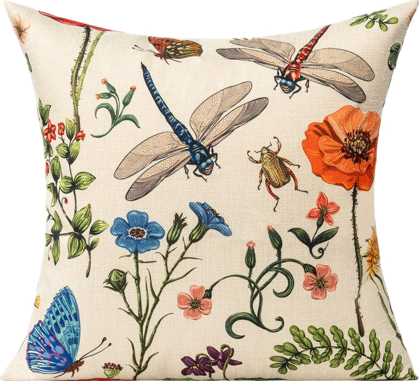 Set of 4 Outdoor Patio Throw Pillow Covers 18x18 - Floral Garden Design for Spring and Summer, Ideal for Farmhouse Décor on Benches, Chairs, Swings, and Sofas