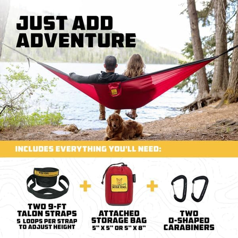 Premium Portable Camping Hammock - Supports Up to 500 lbs with Tree Straps for Travel, Backpacking, Hiking, and Outdoor Activities - Available in Single or Double Sizes