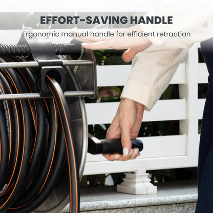 Heavy-Duty Stainless Steel Retractable Hose Reel - Wall/Floor Mounted, Accommodates Up to 150ft of Hose