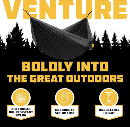 Portable Camping Hammock - Supports Up to 500 lbs with Tree Straps - Perfect for Travel, Backpacking, Hiking, and Outdoor Activities - Available in Single and Double Sizes
